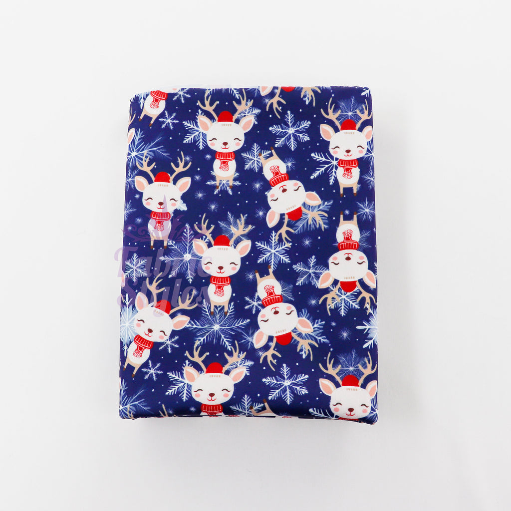 Reindeer Face Fabric | Cute Reindeer Print on Navy