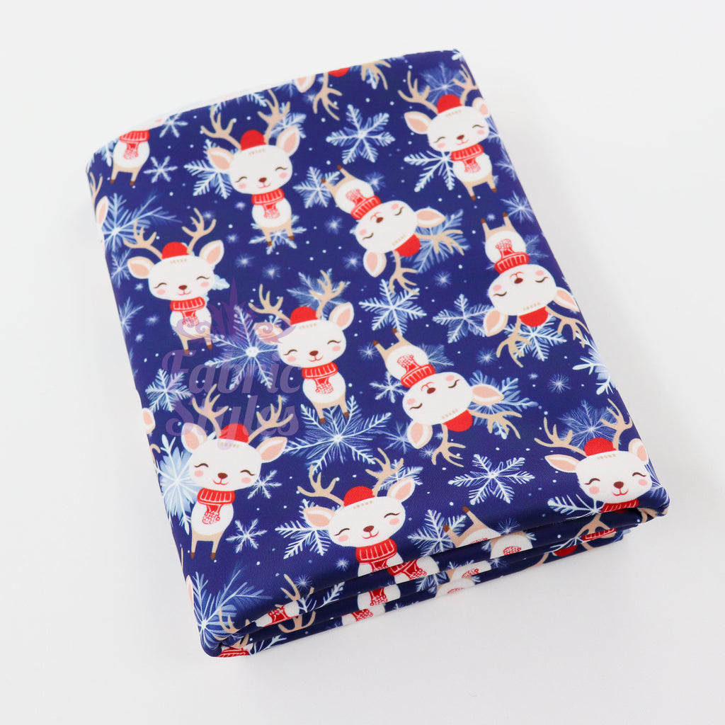 Reindeer Face Fabric | Cute Reindeer Print on Navy