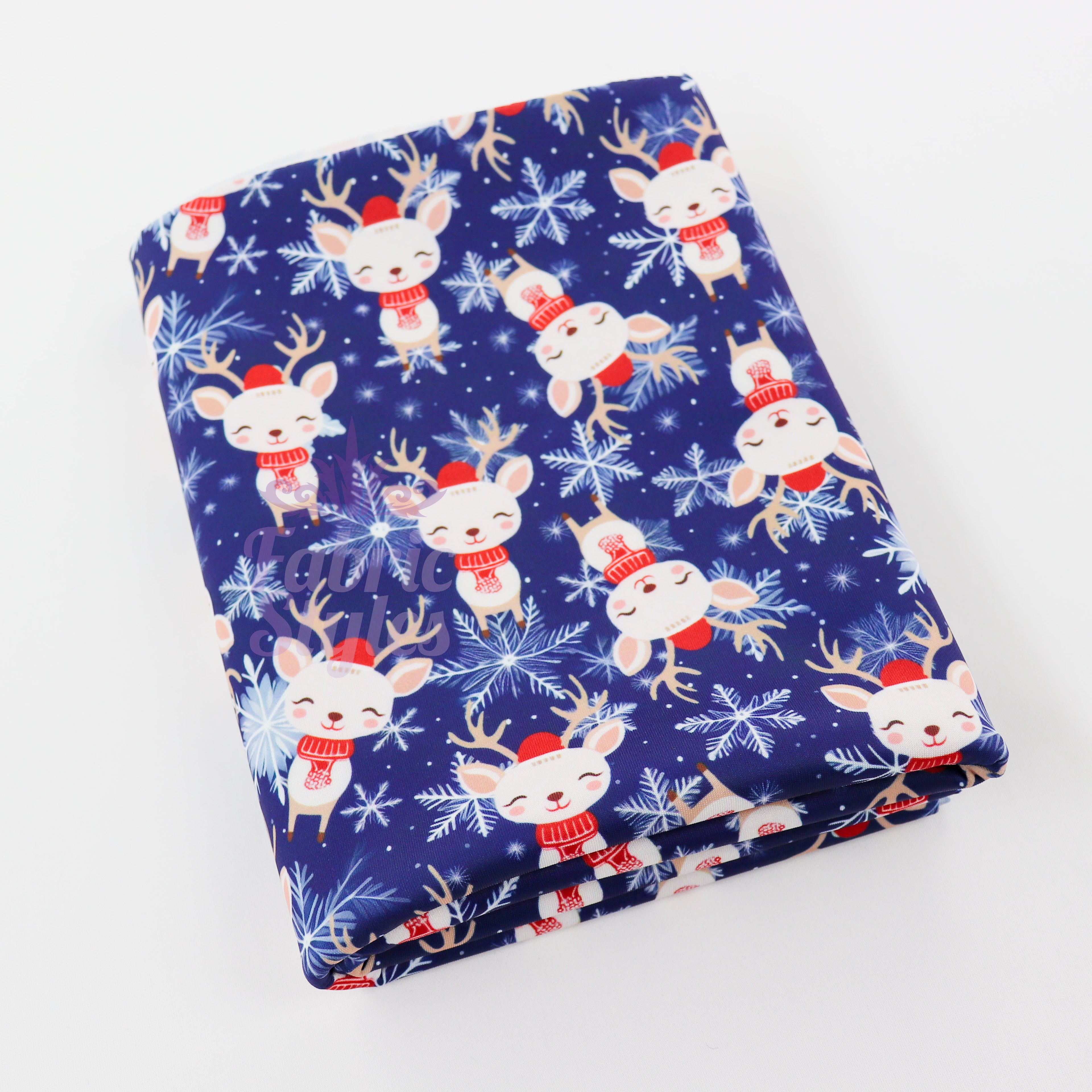 Reindeer Face Fabric | Cute Reindeer Print on Navy