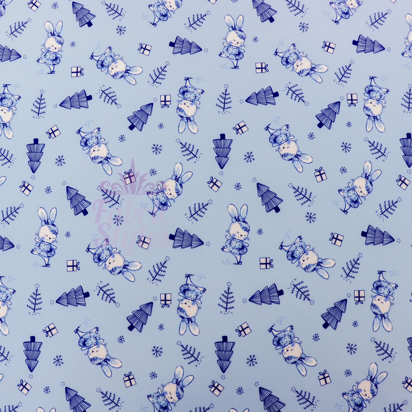 Blue Bunny Christmas Fabric