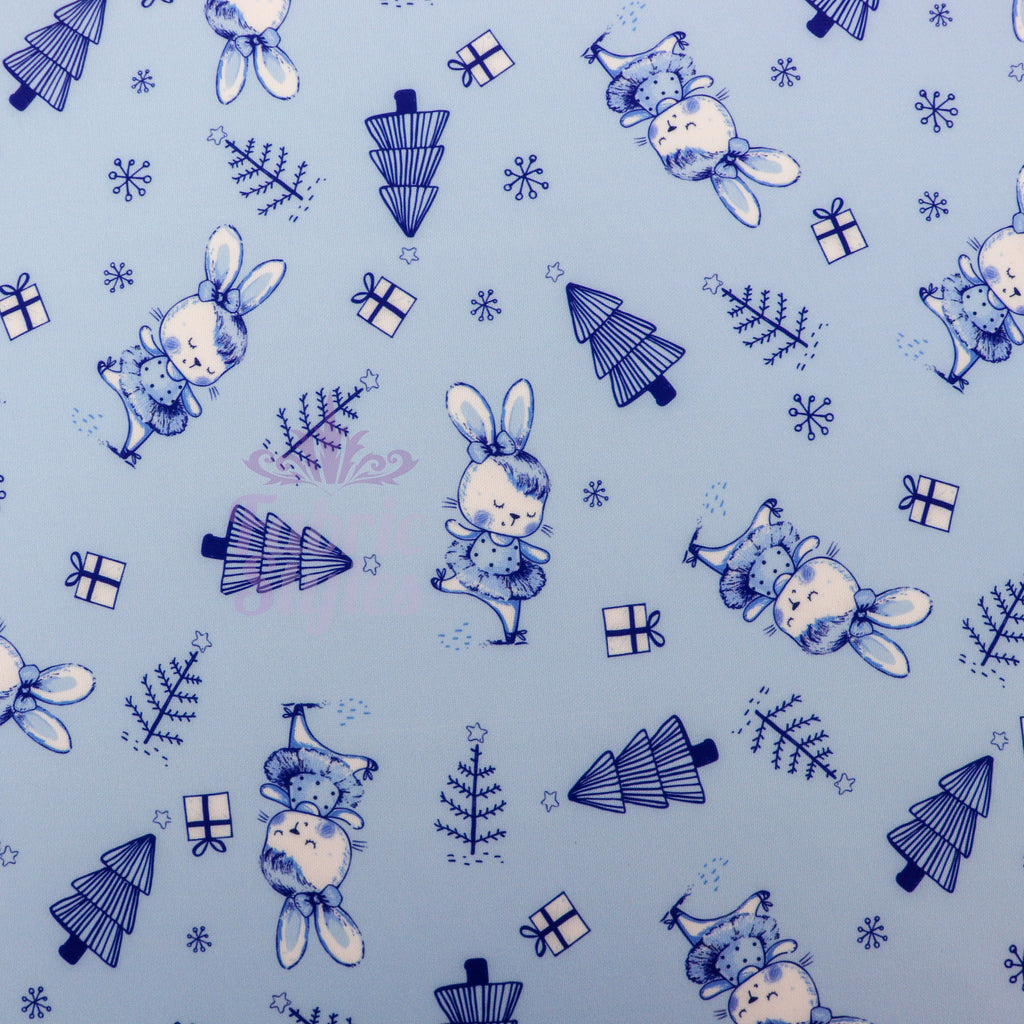 Blue Bunny Christmas Fabric