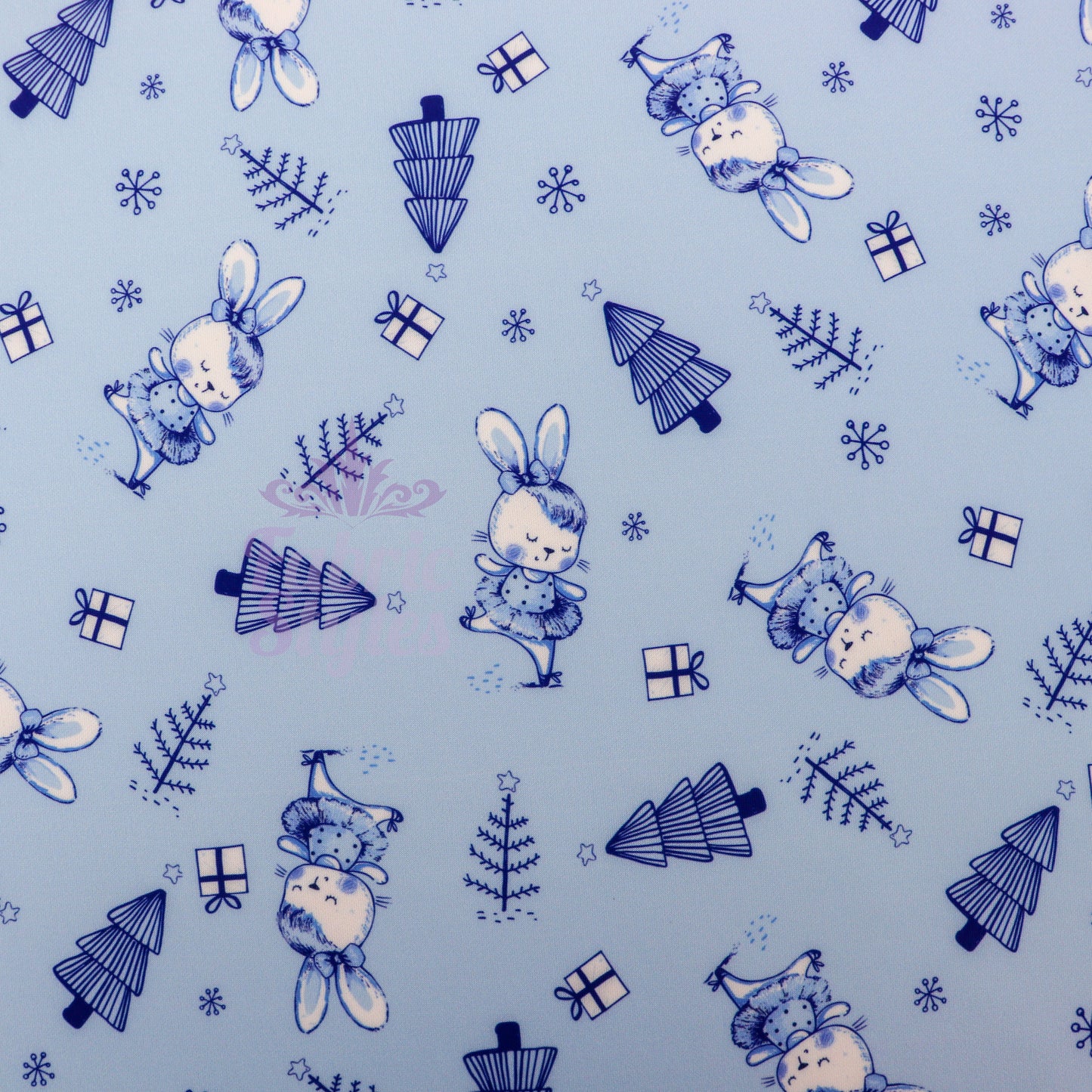 Blue Bunny Christmas Fabric
