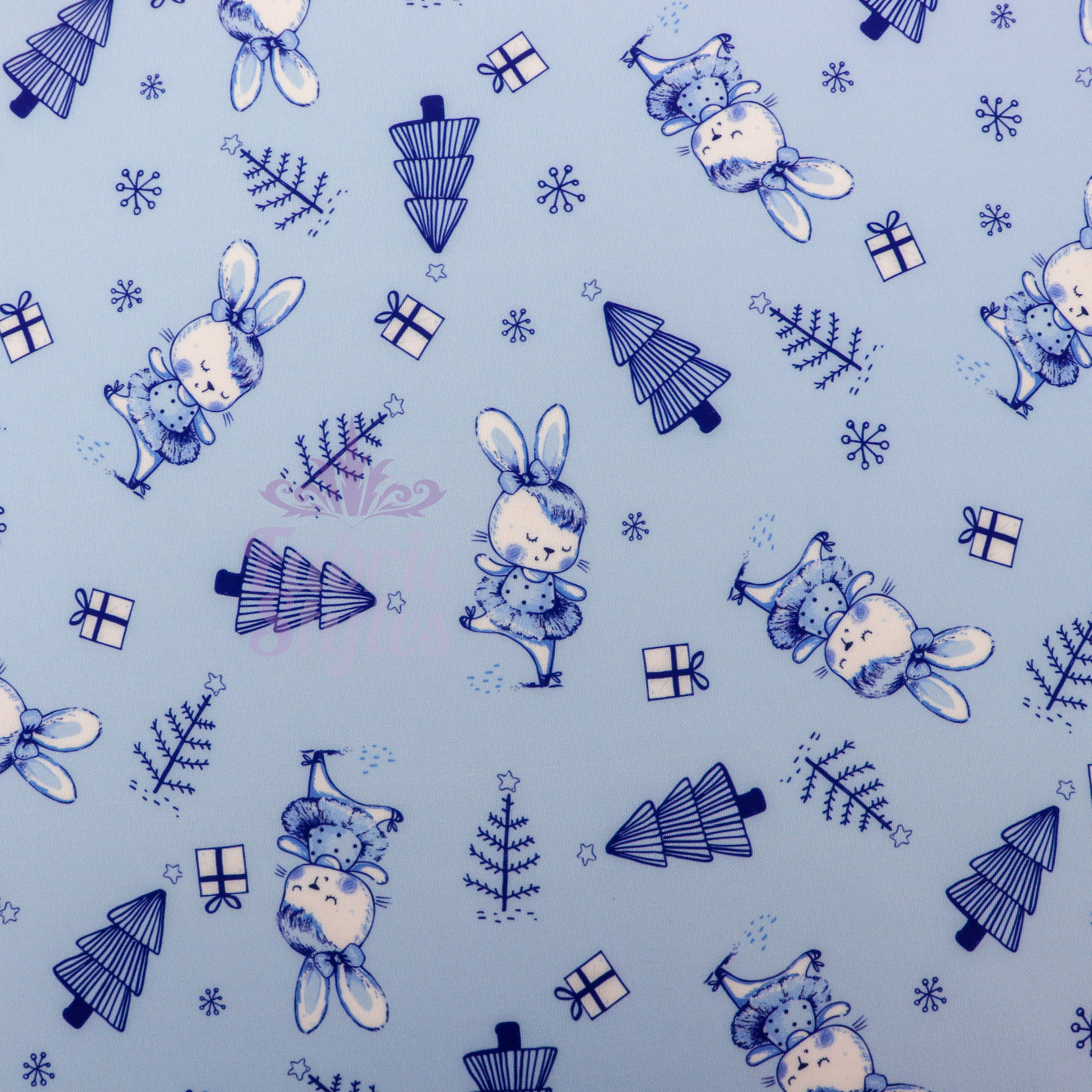Blue Bunny Christmas Fabric