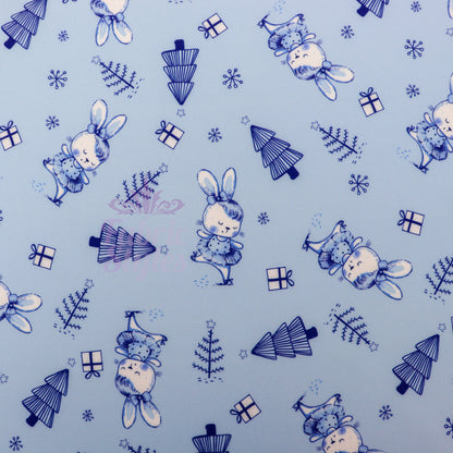 Blue Bunny Christmas Fabric