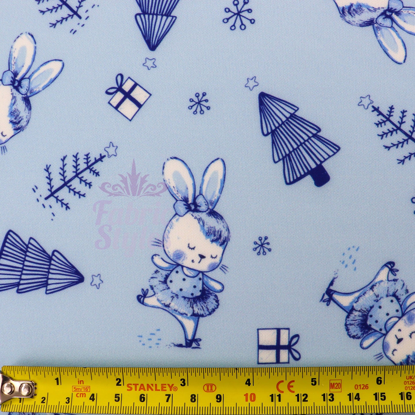 Blue Bunny Christmas Fabric