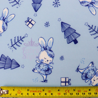 Blue Bunny Christmas Fabric