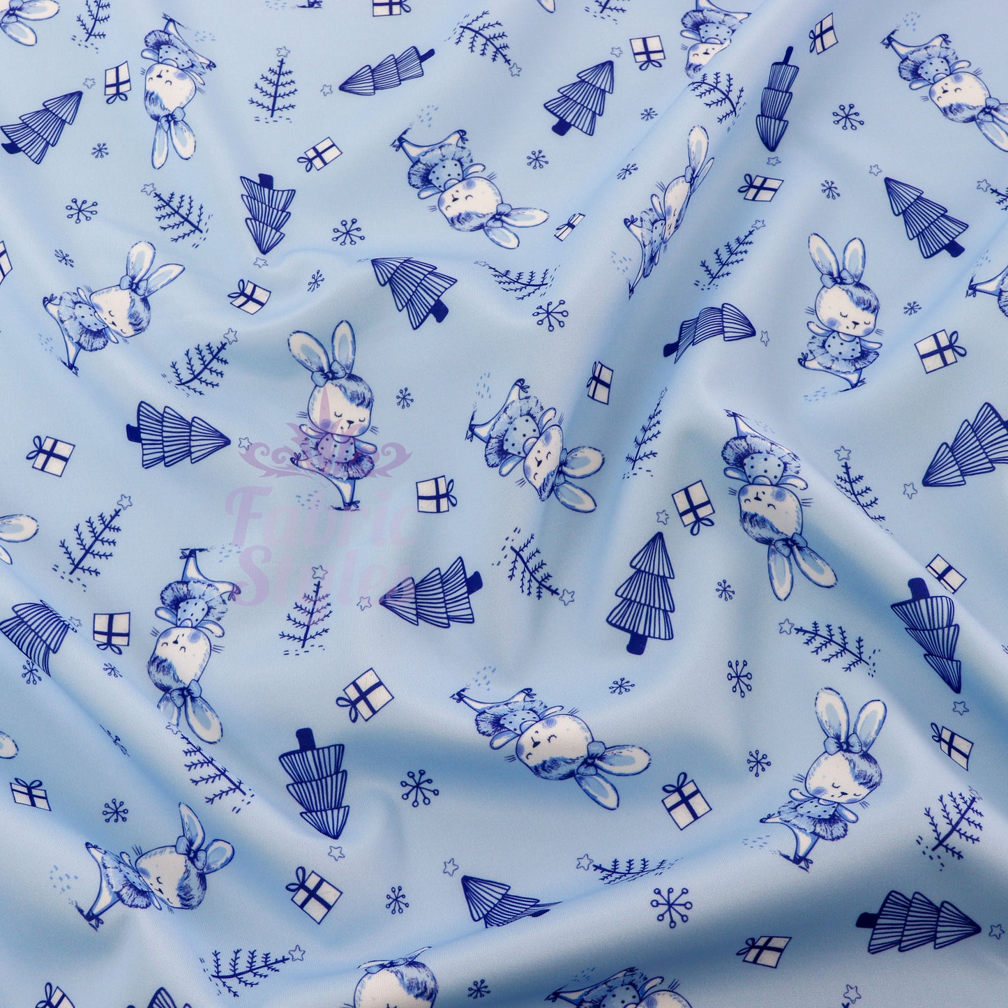 Blue Bunny Christmas Fabric
