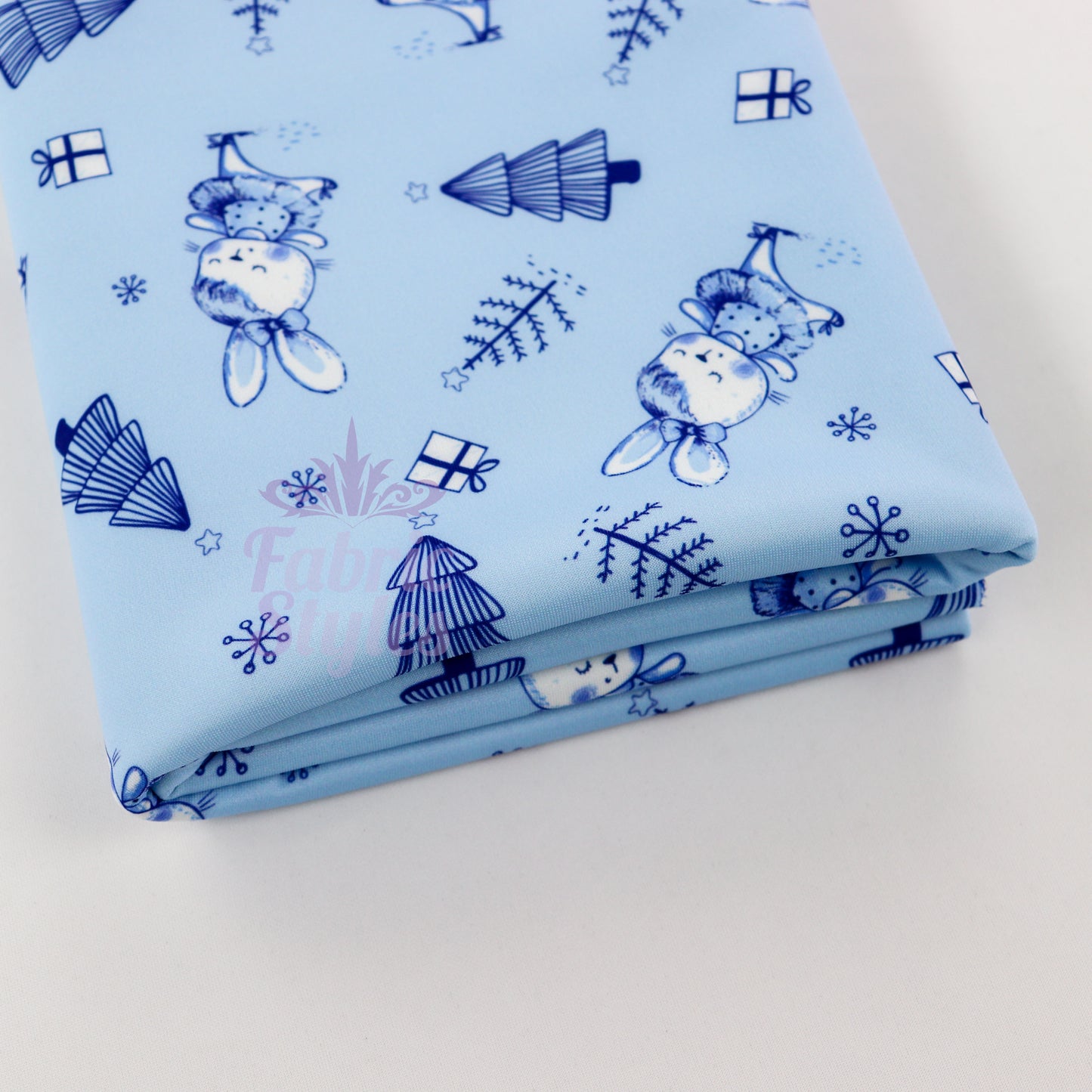 Blue Bunny Christmas Fabric