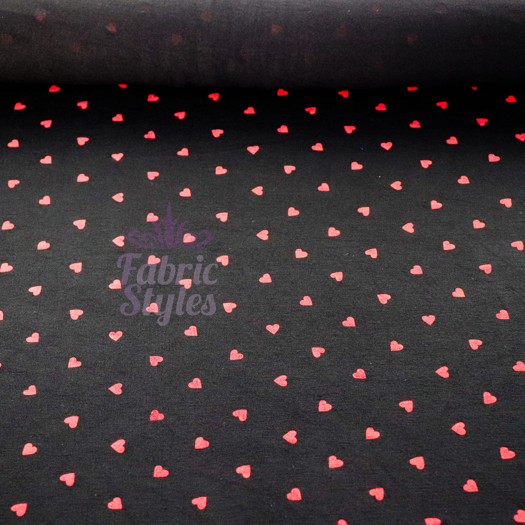 Black & Red Mini Hearts Viscose