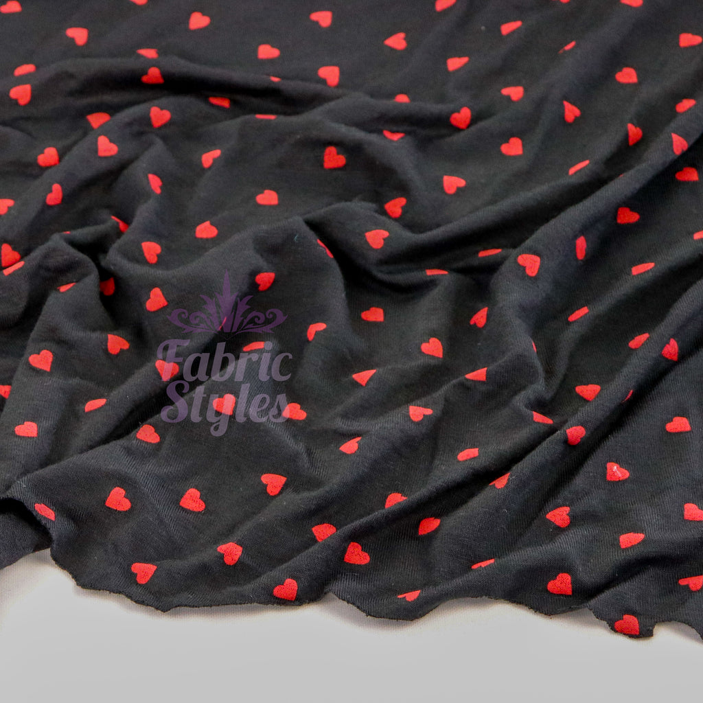 Black & Red Mini Hearts Viscose