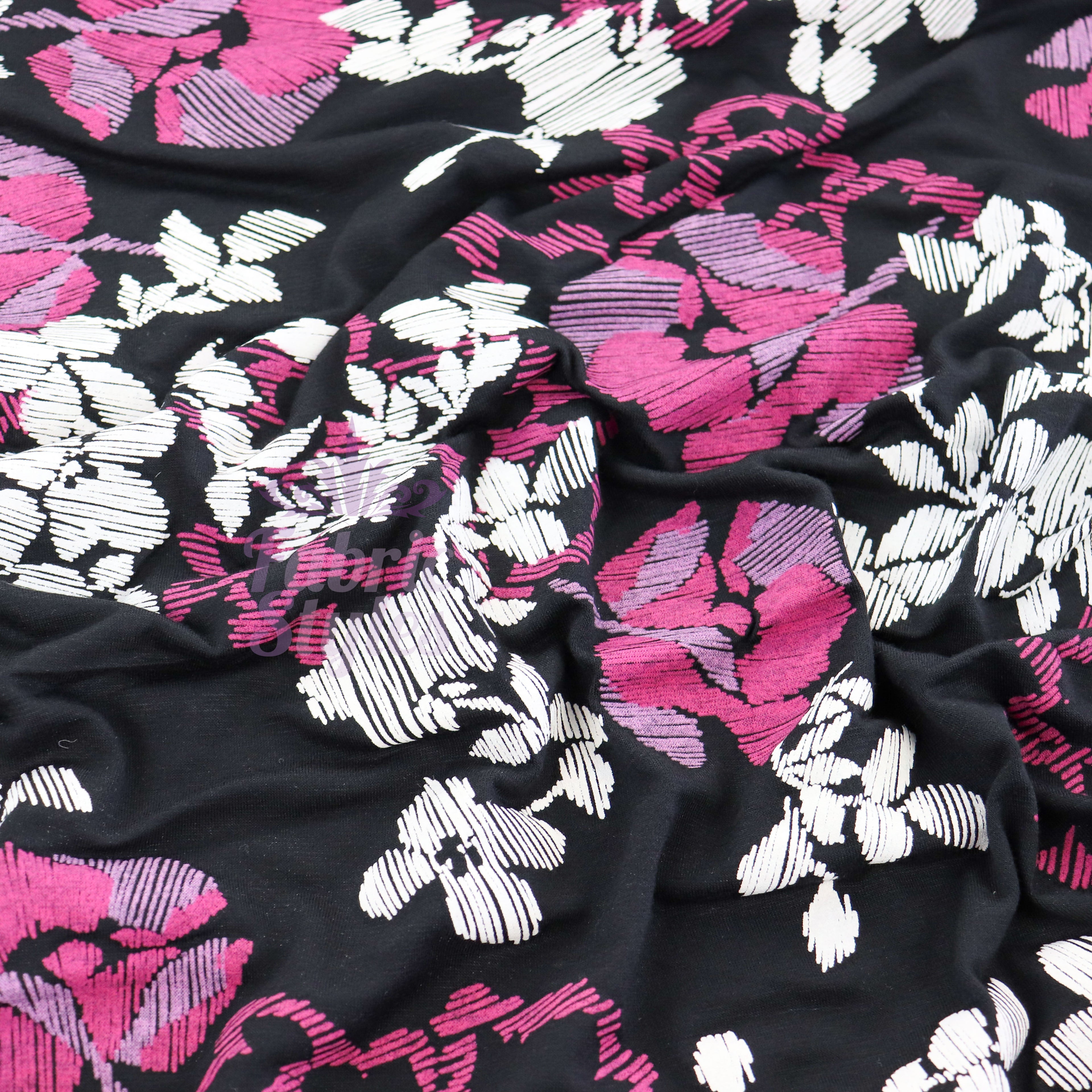 Pink Line Sketch Floral Viscose
