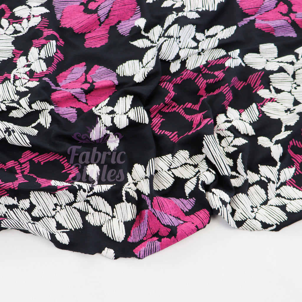 Pink Line Sketch Floral Viscose