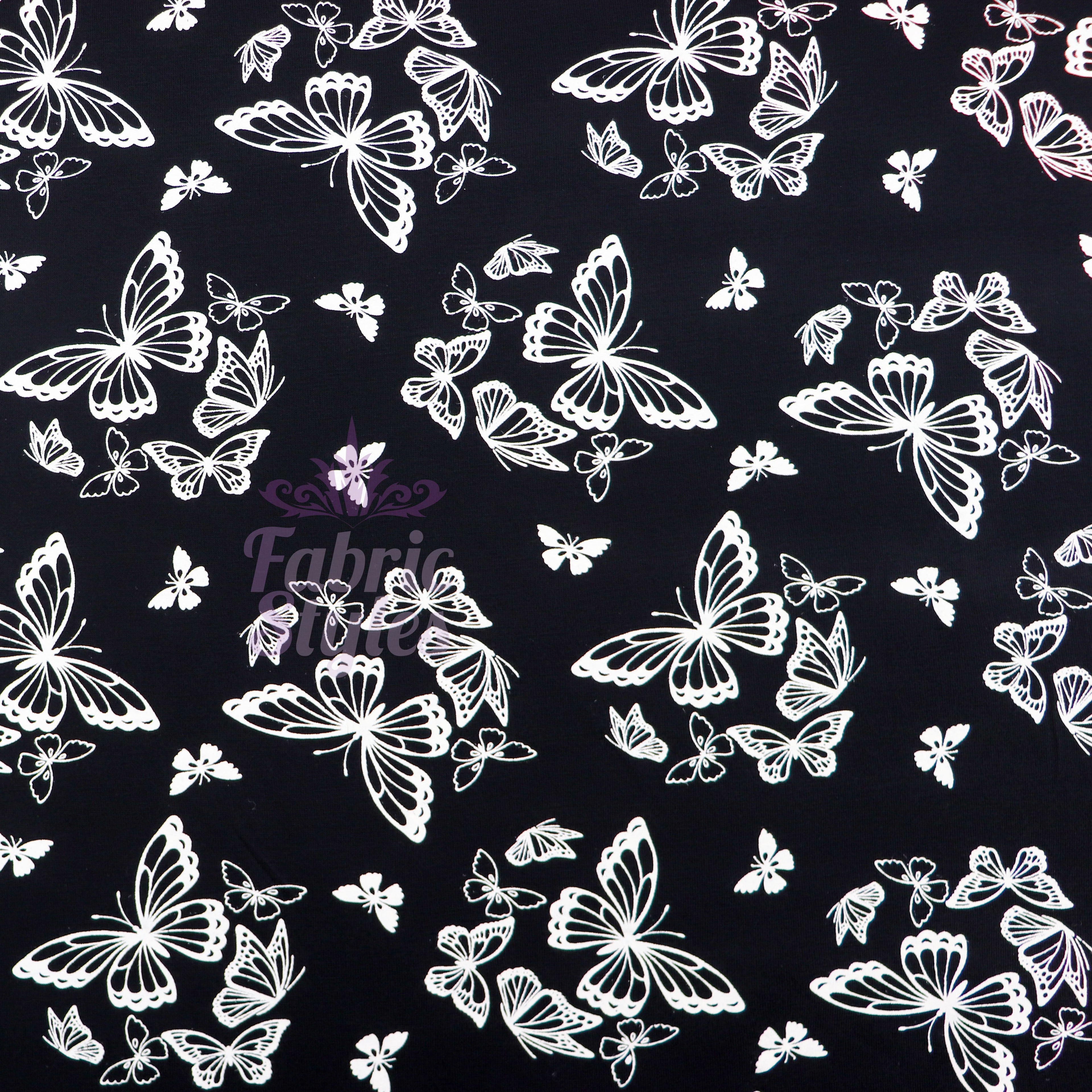 Black & White Butterfly Viscose Elastane Fabric