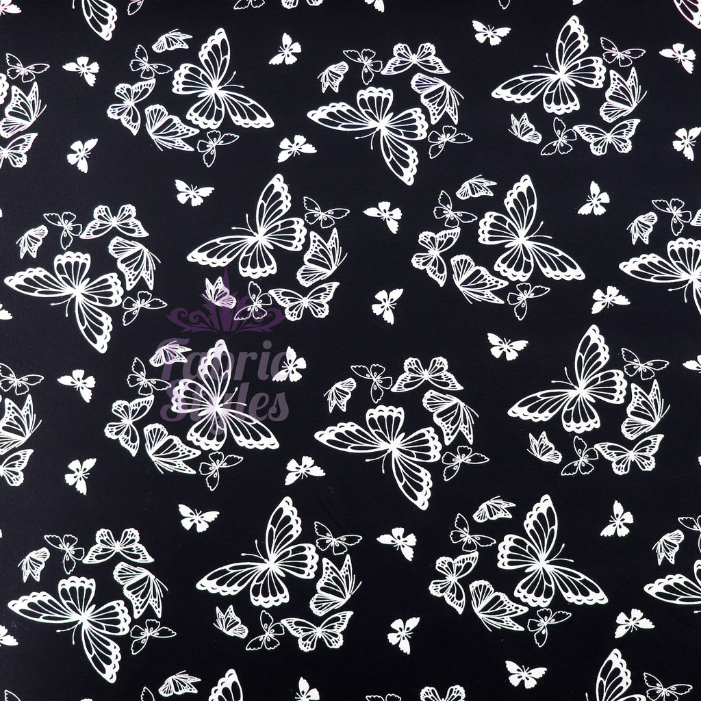Black & White Butterfly Viscose Elastane Fabric