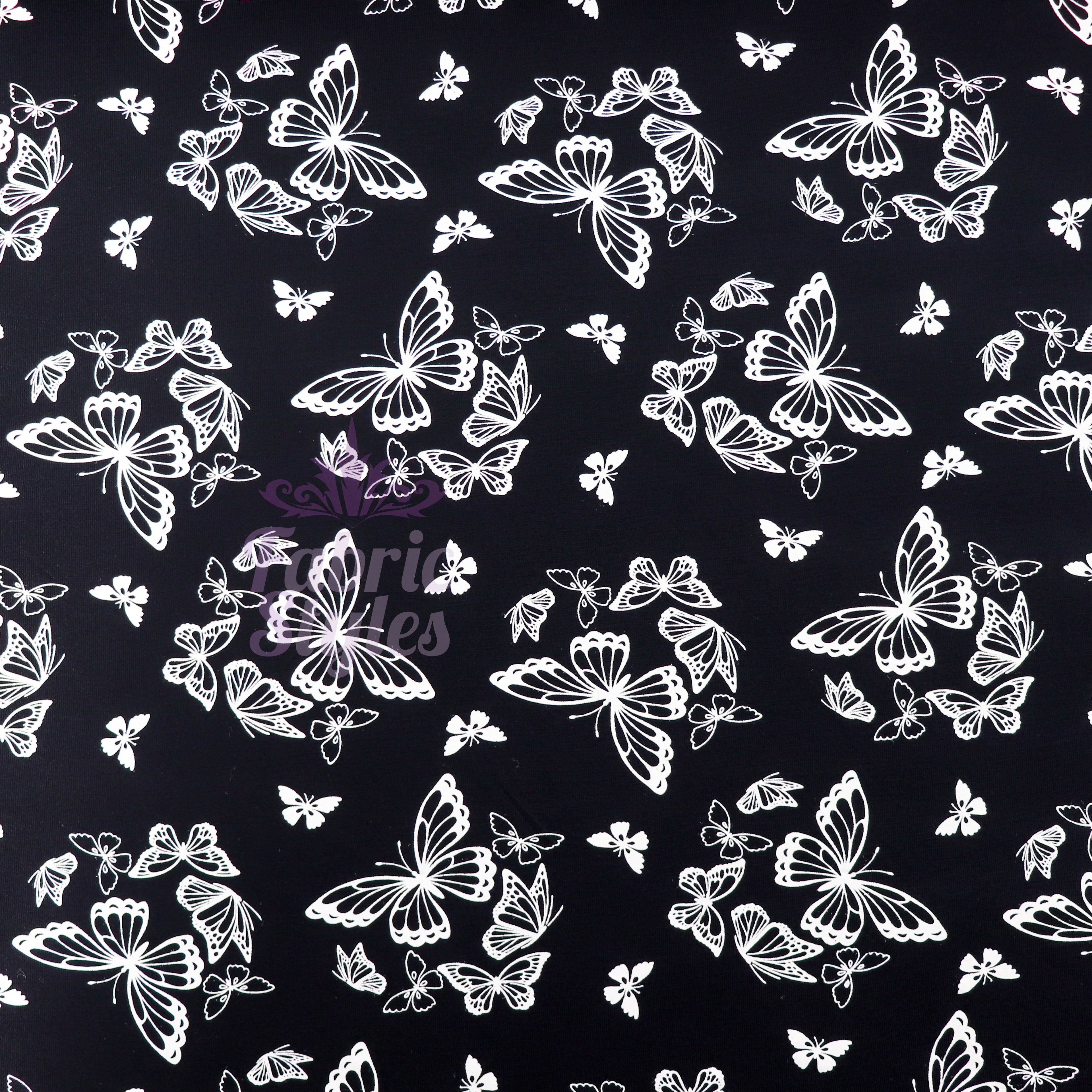 Black & White Butterfly Viscose Elastane Fabric
