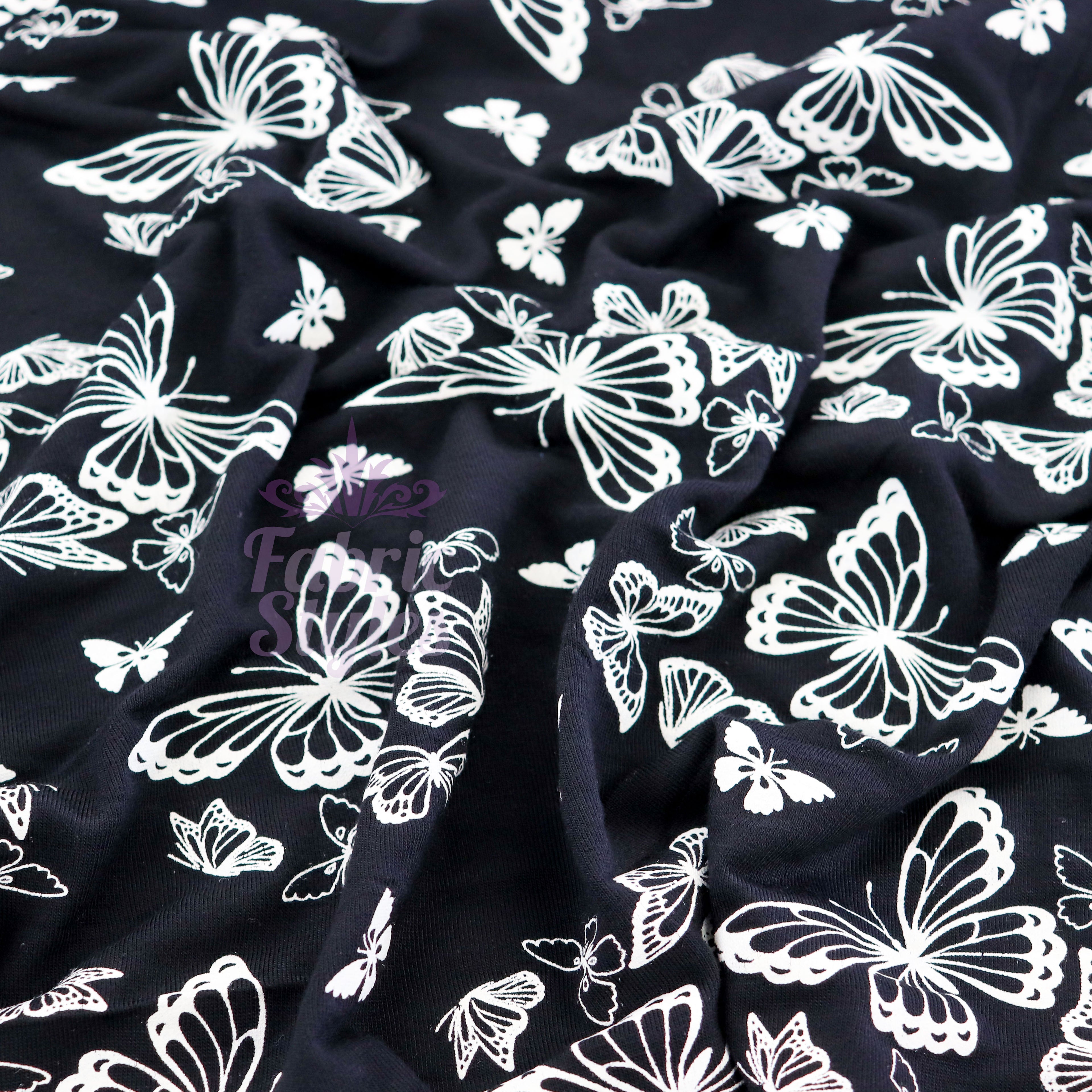 Black & White Butterfly Viscose Elastane Fabric