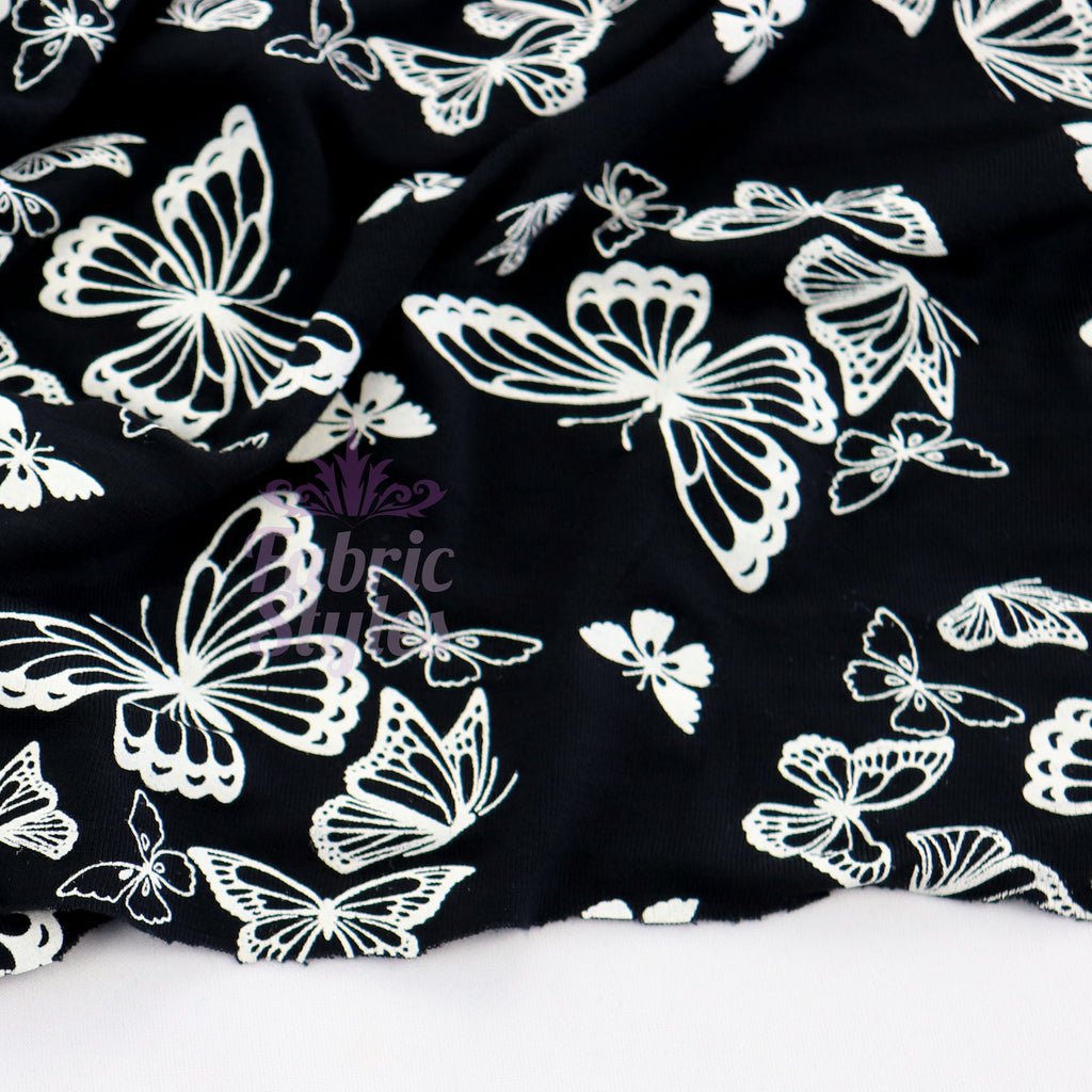 Black & White Butterfly Viscose Elastane Fabric