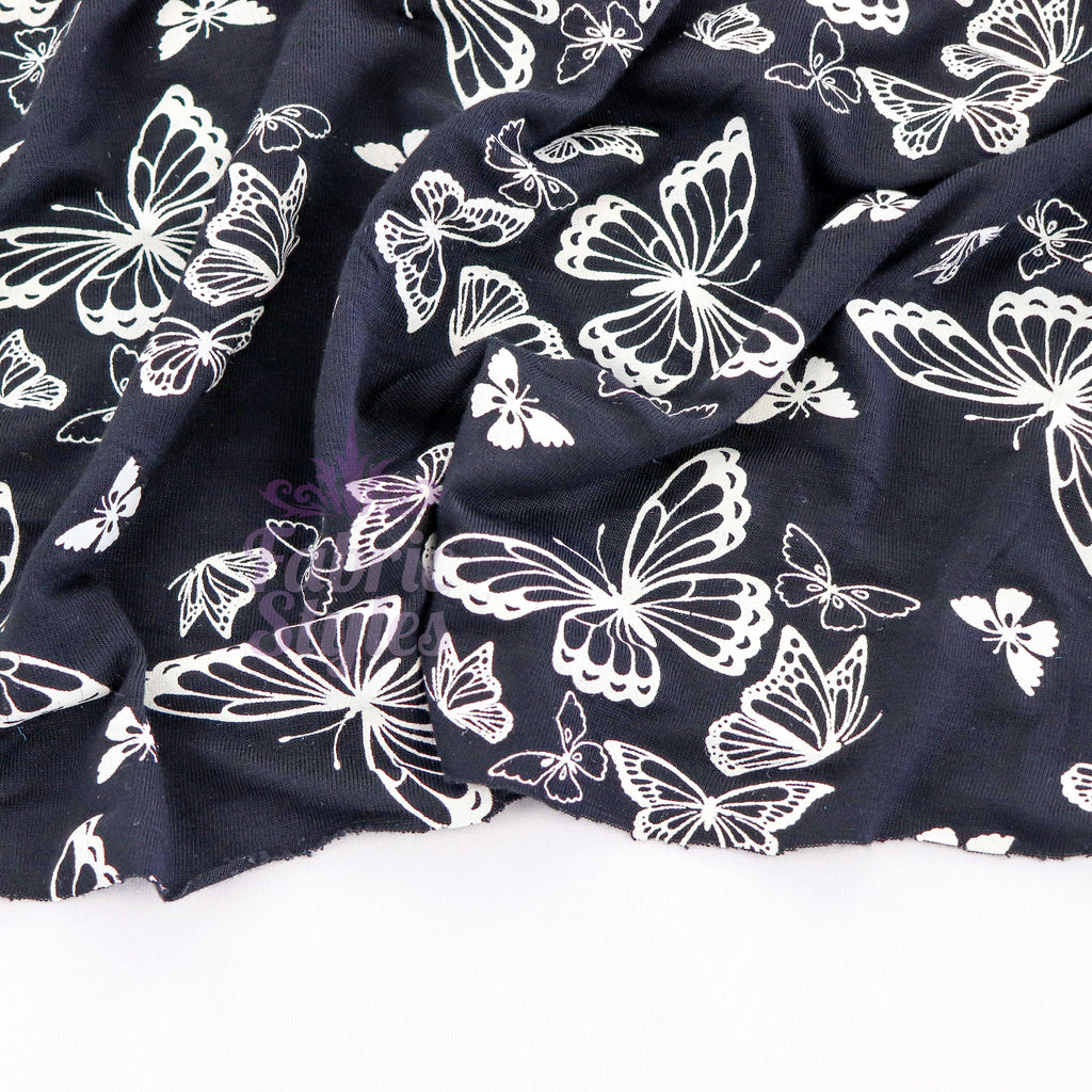 Black & White Butterfly Viscose Elastane Fabric