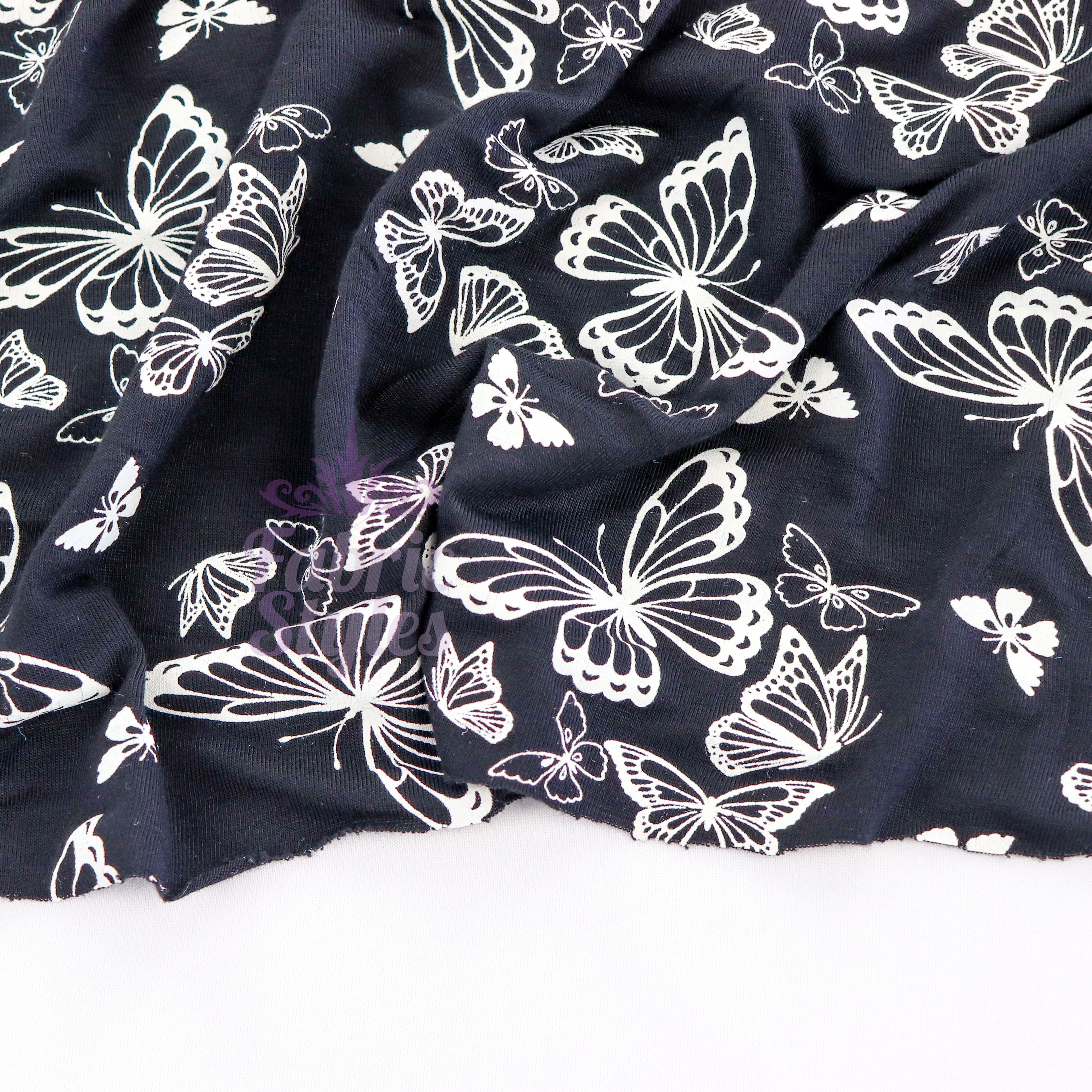 Black & White Butterfly Viscose Elastane Fabric