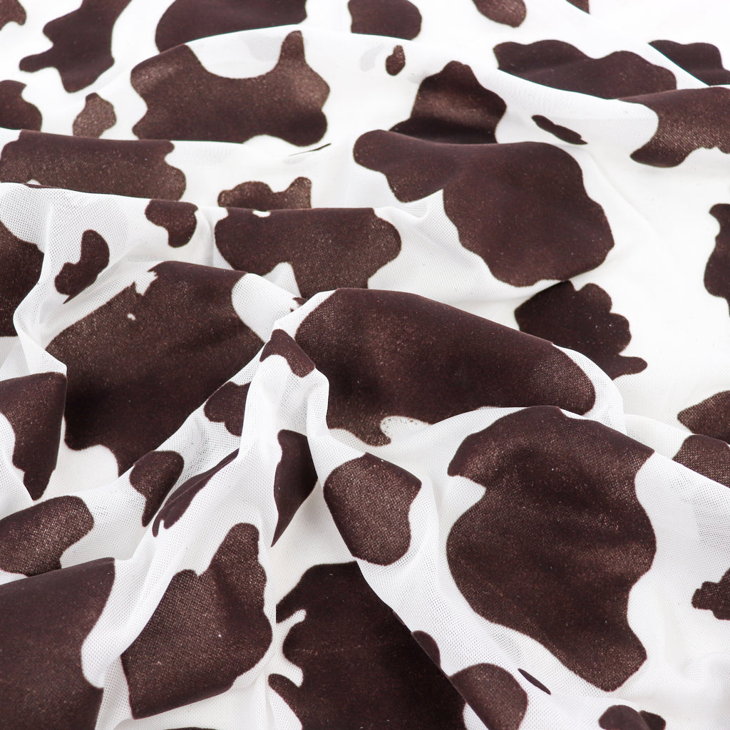 Cow Print Flock Mesh Fabric