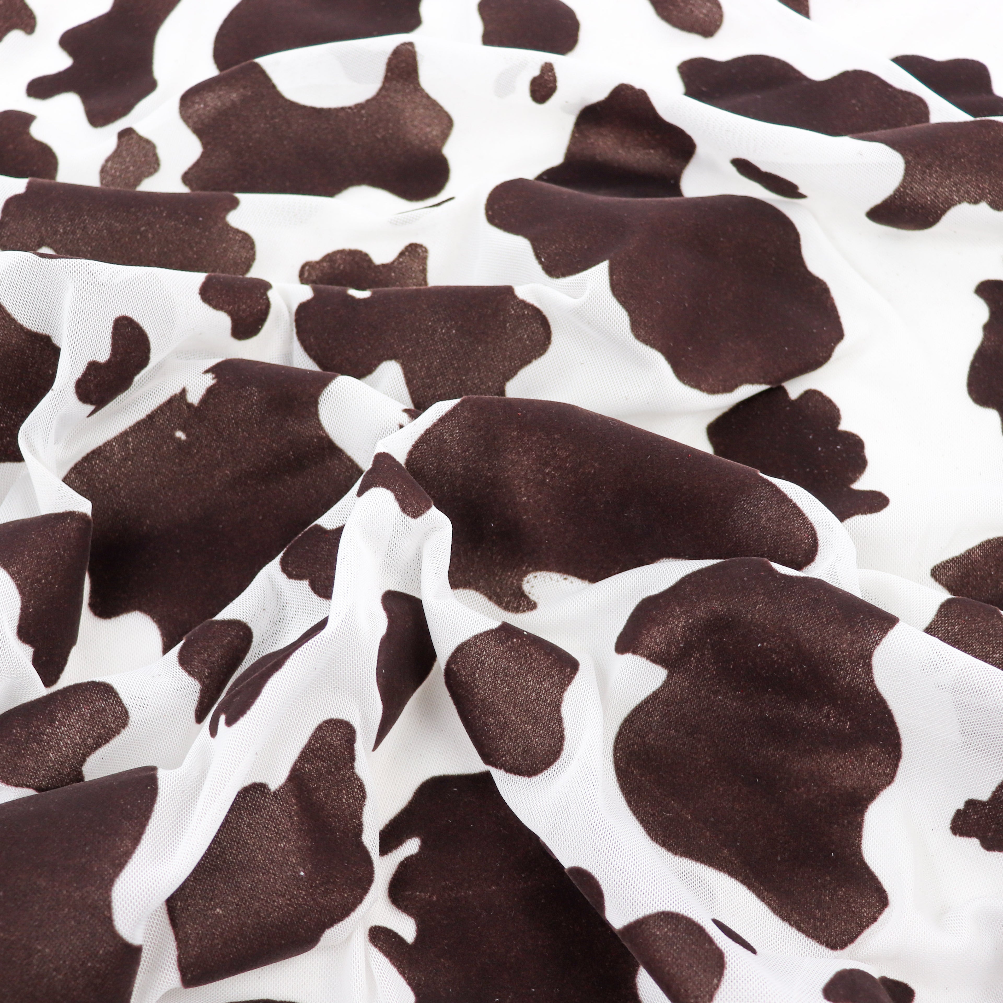 Cow Print Flock Mesh Fabric