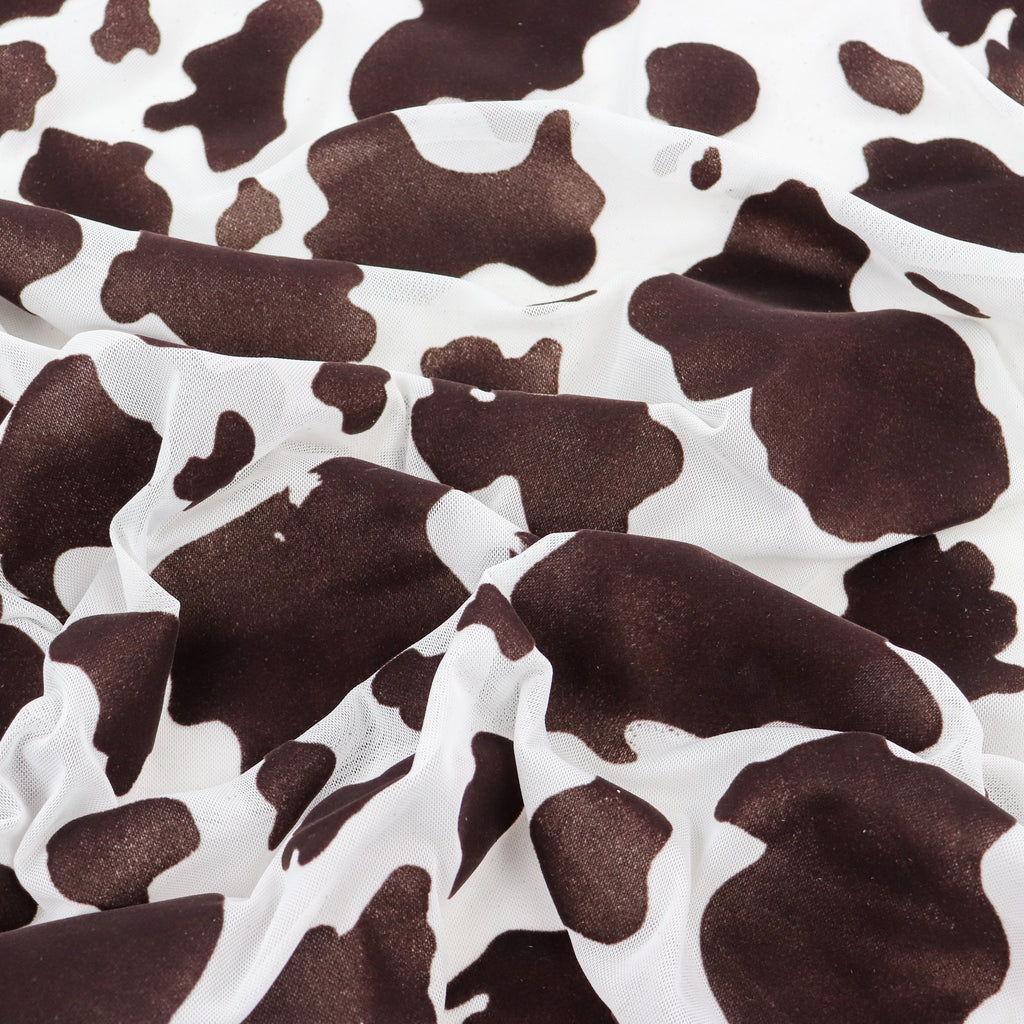 Cow Print Flock Mesh Fabric