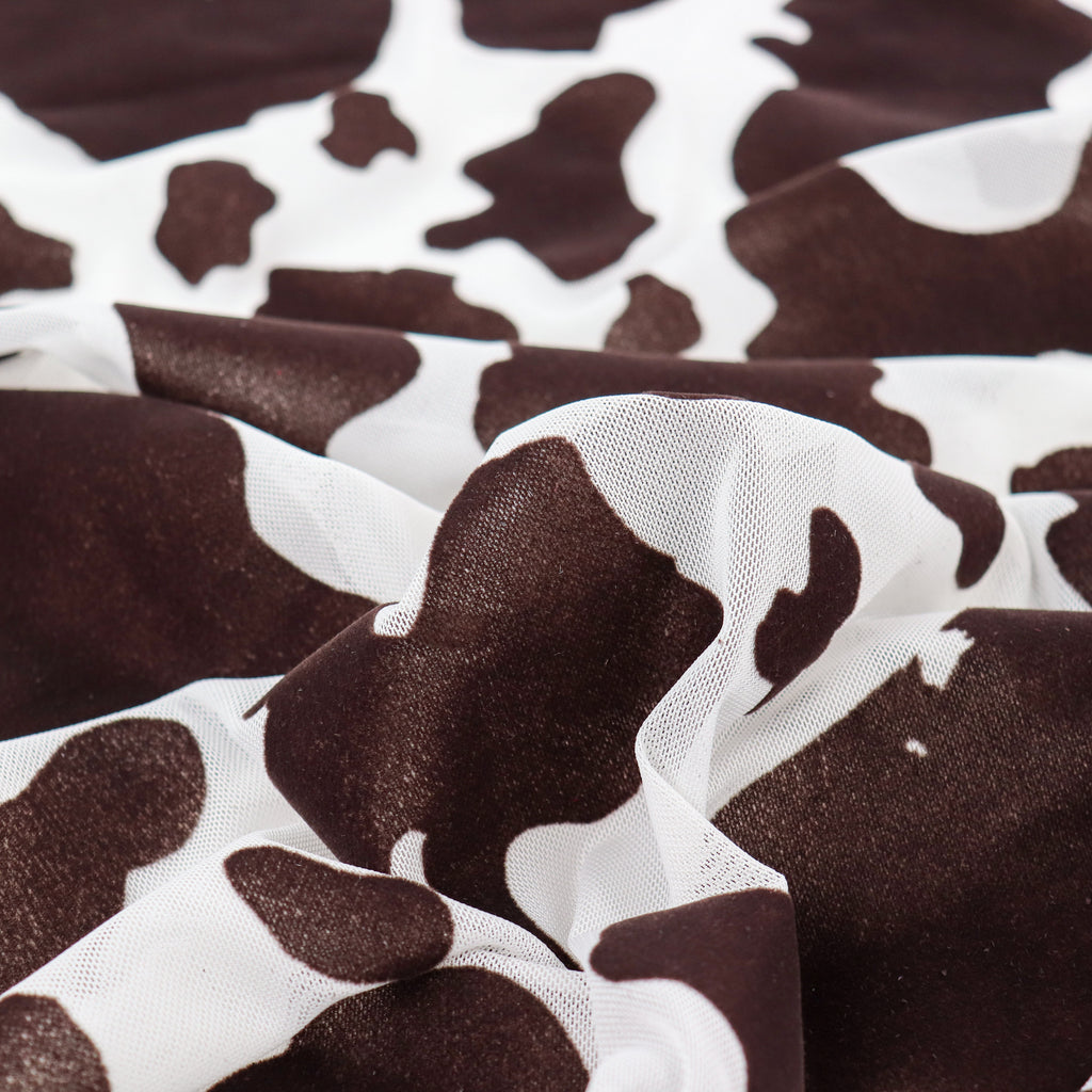 Cow Print Flock Mesh Fabric