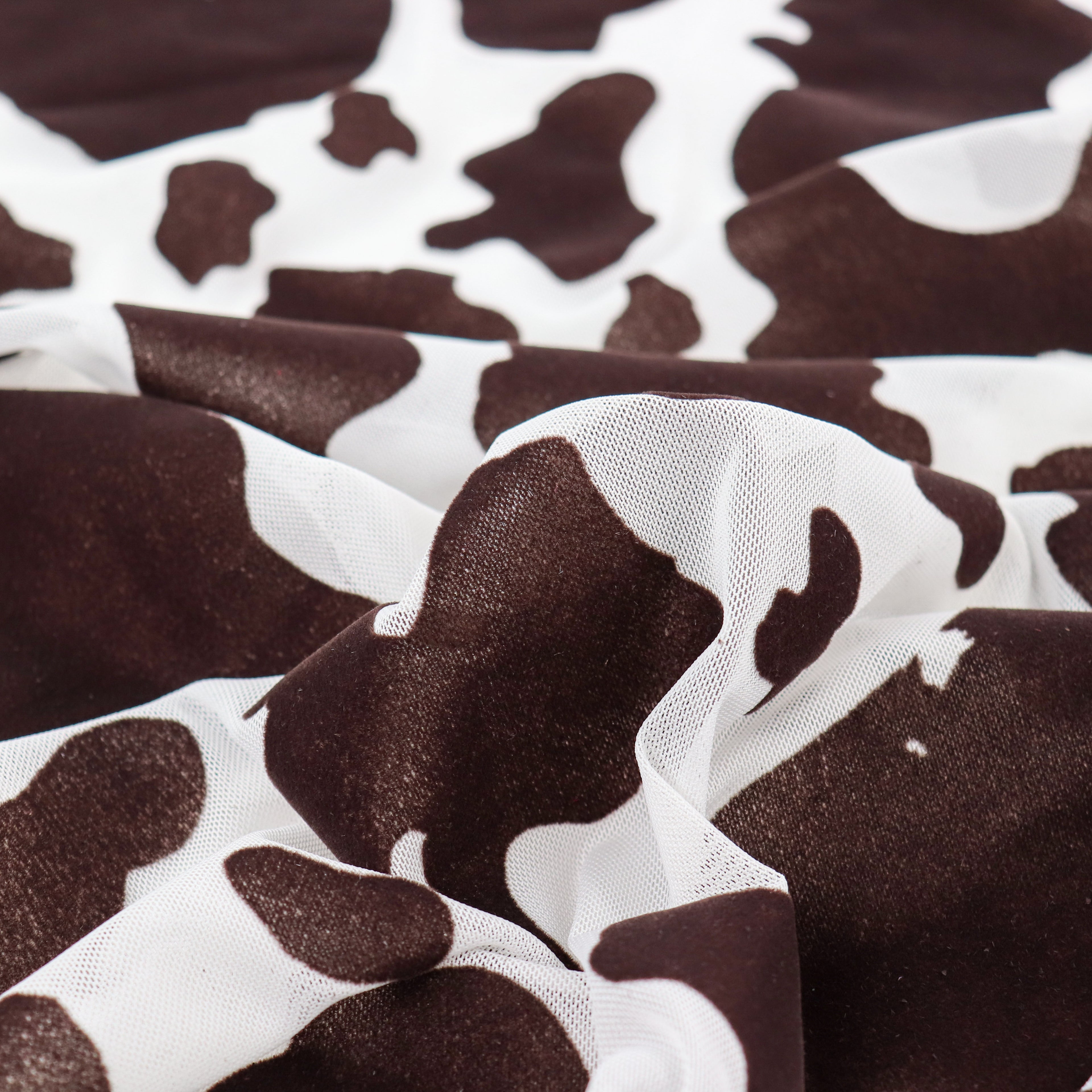 Cow Print Flock Mesh Fabric