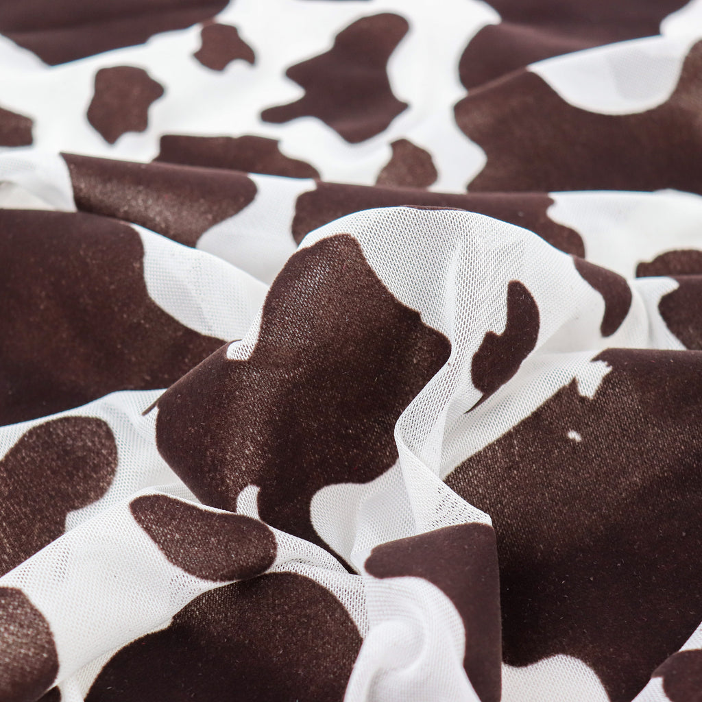 Cow Print Flock Mesh Fabric