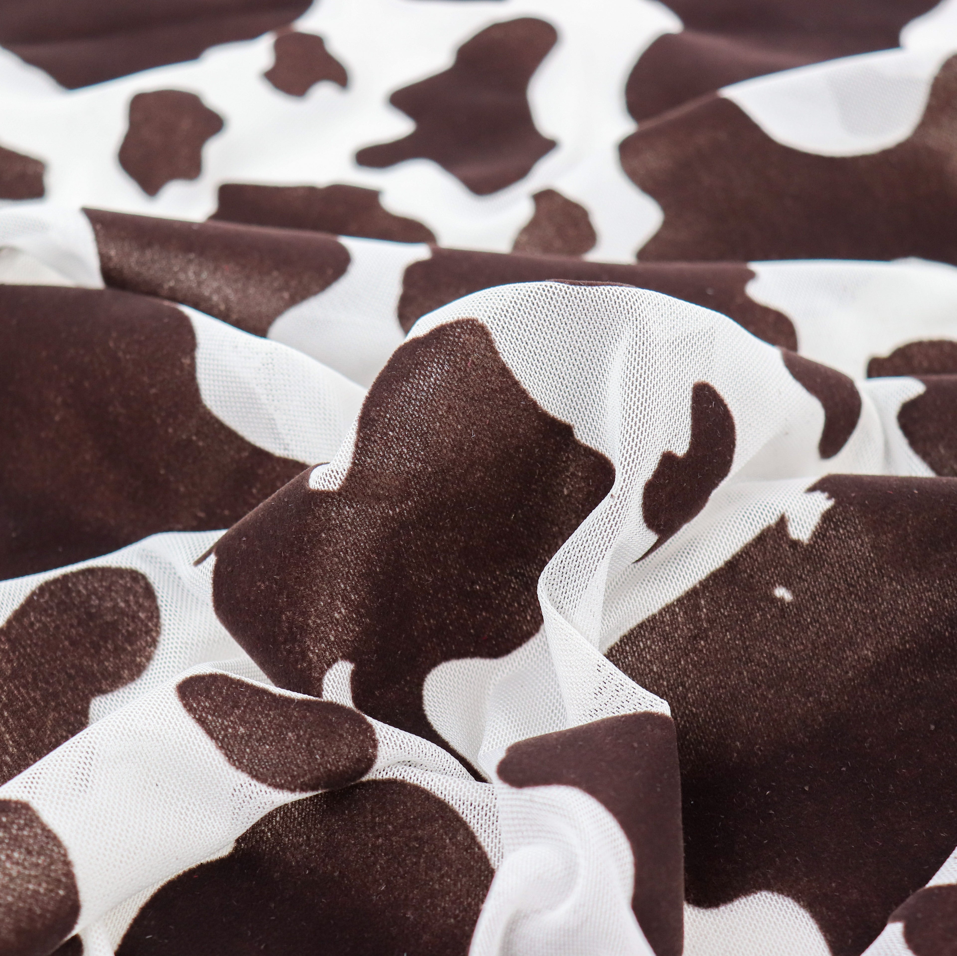 Cow Print Flock Mesh Fabric