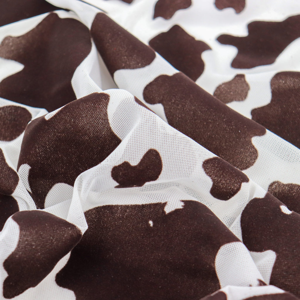 Cow Print Flock Mesh Fabric