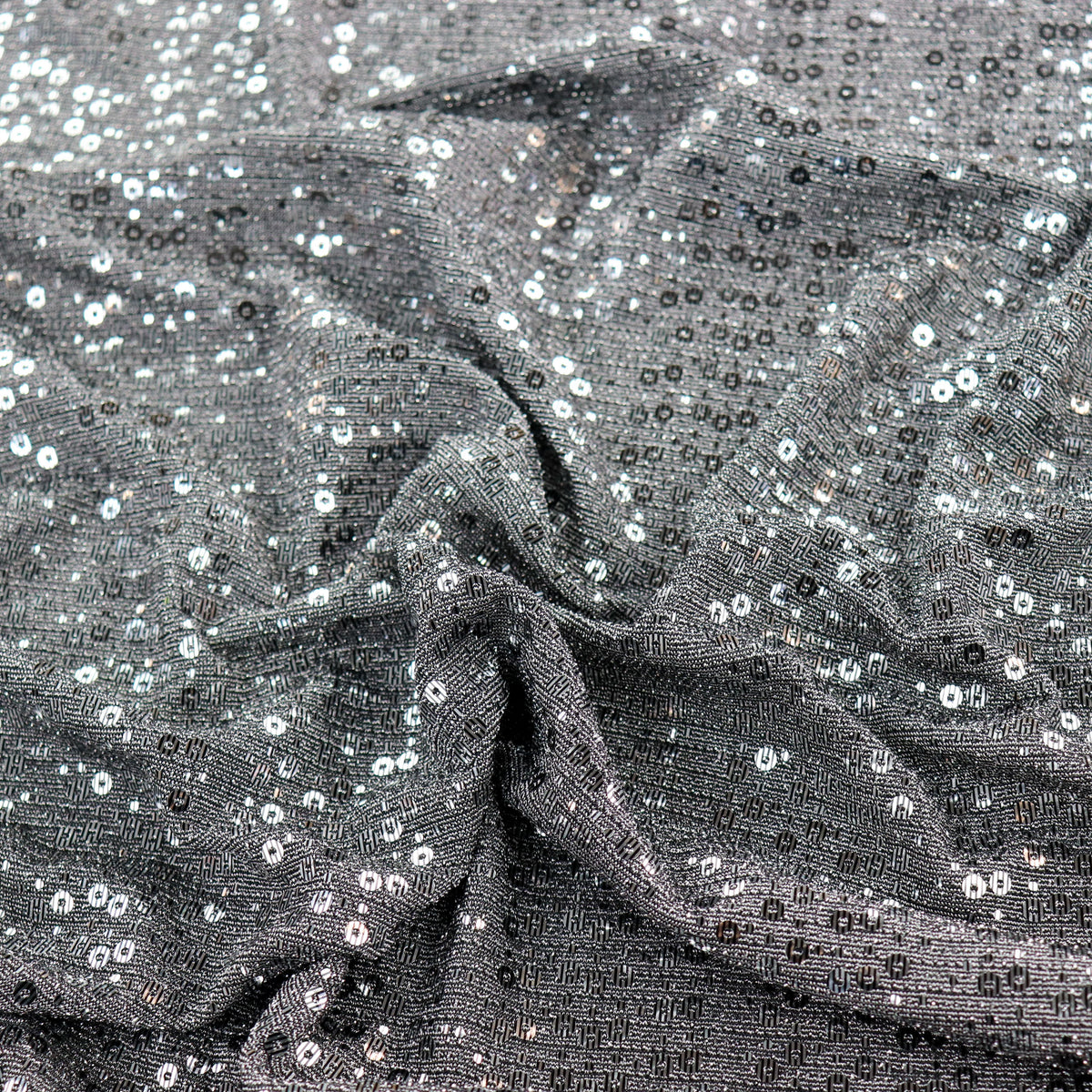 Grey & Silver Sequin Lurex All Way Stretch Fabric