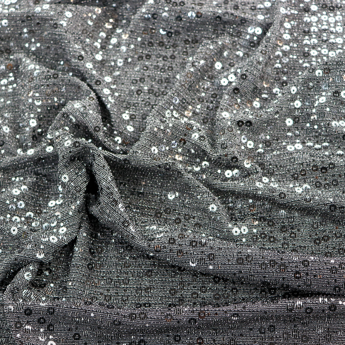 Grey & Silver Sequin Lurex All Way Stretch Fabric