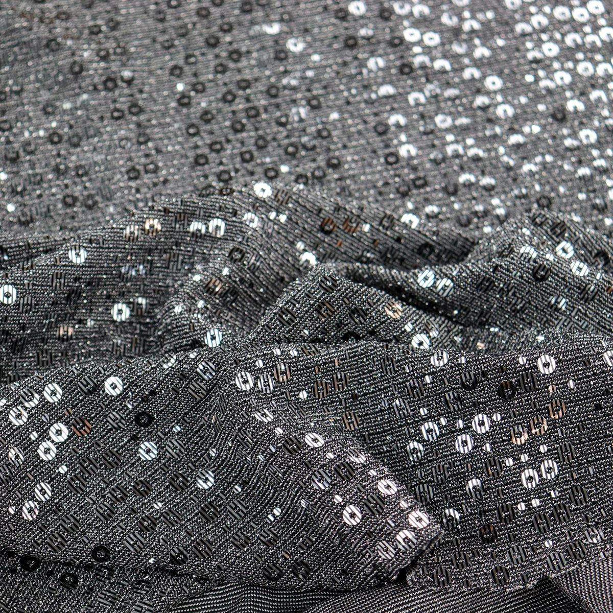 Grey & Silver Sequin Lurex All Way Stretch Fabric