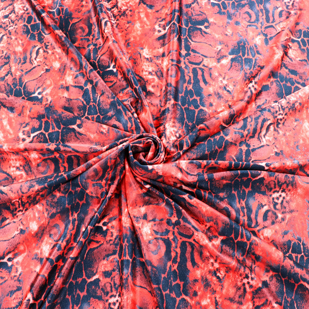 Red & Black Abstract Leopard Animal Print Spandex All Way Stretch Fabric