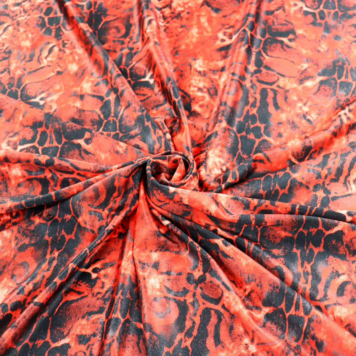 Red & Black Abstract Leopard Animal Print Spandex All Way Stretch Fabric