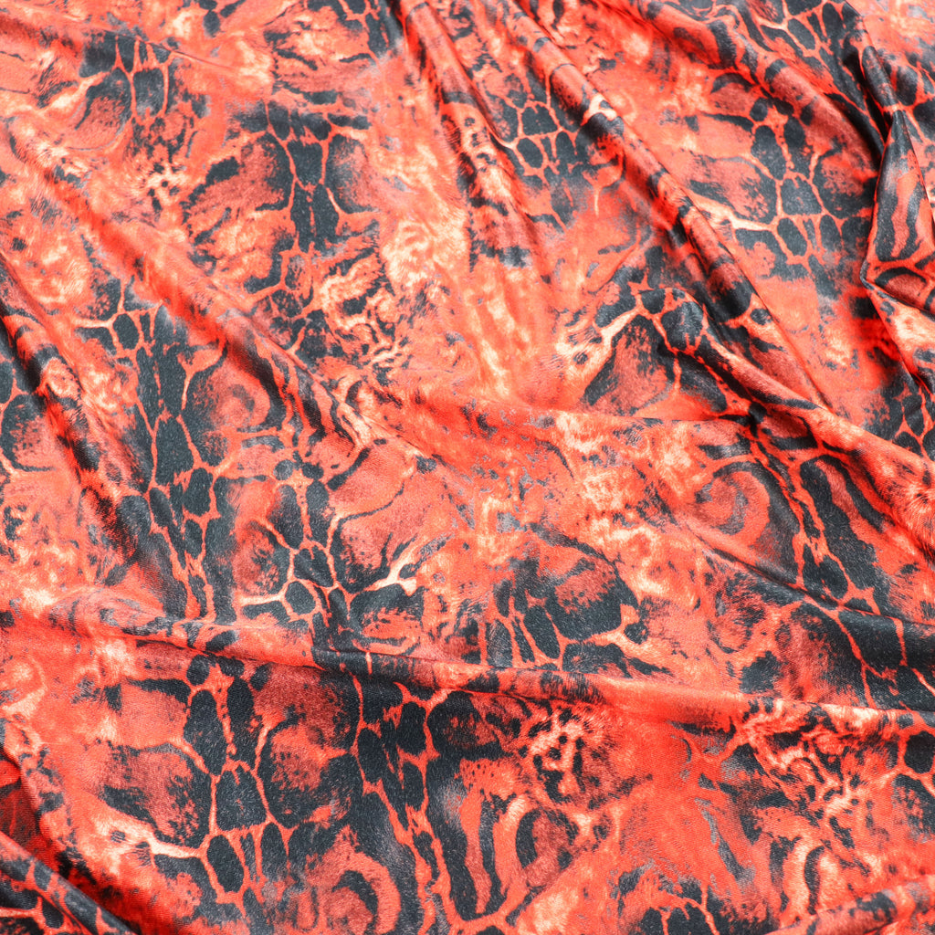 Red & Black Abstract Leopard Animal Print Spandex All Way Stretch Fabric