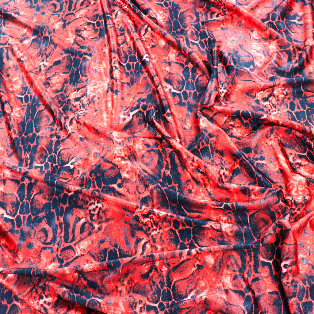 Red & Black Abstract Leopard Animal Print Spandex All Way Stretch Fabric