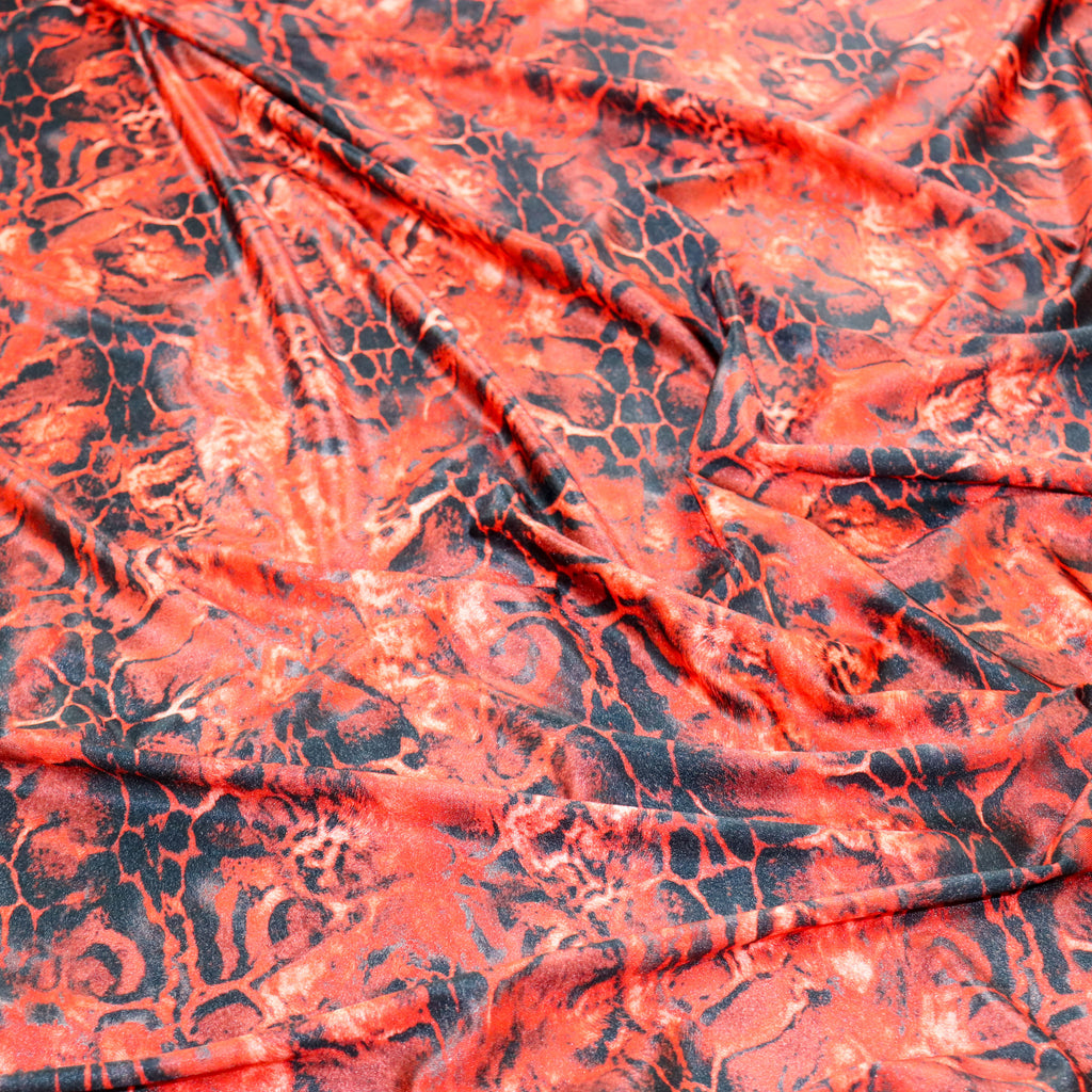 Red & Black Abstract Leopard Animal Print Spandex All Way Stretch Fabric