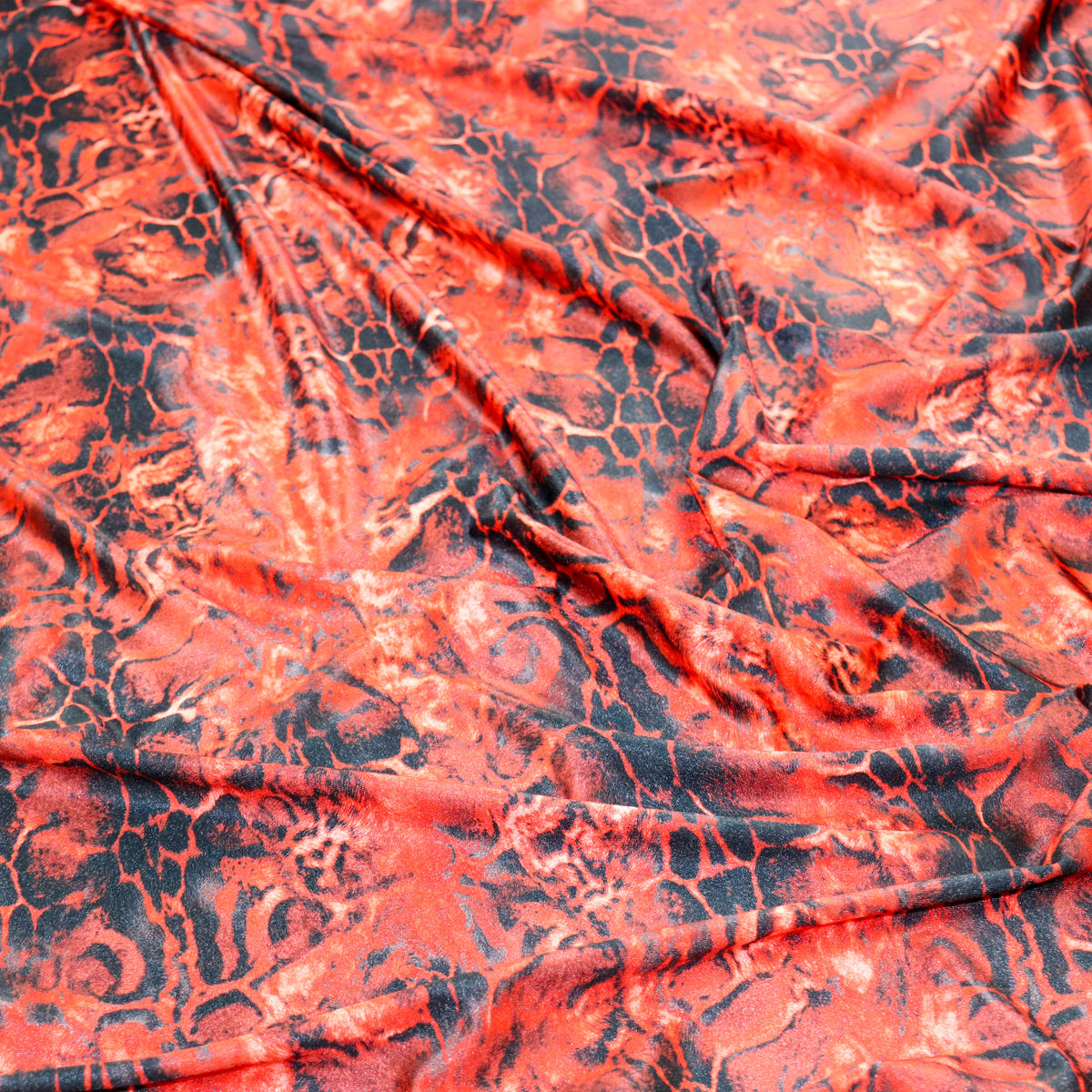 Red & Black Abstract Leopard Animal Print Spandex All Way Stretch Fabric