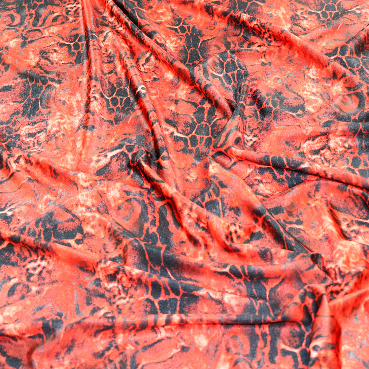 Red & Black Abstract Leopard Animal Print Spandex All Way Stretch Fabric