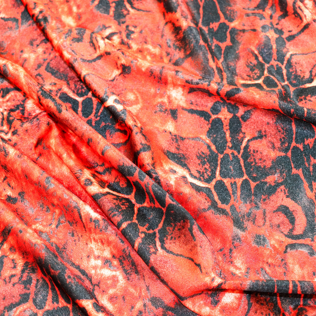 Red & Black Abstract Leopard Animal Print Spandex All Way Stretch Fabric