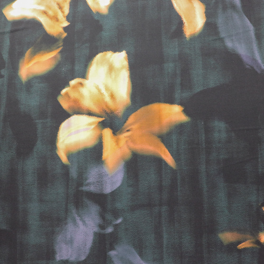 Dark Green & Orange Abstract Floral ITY Stretch Jersey Fabric