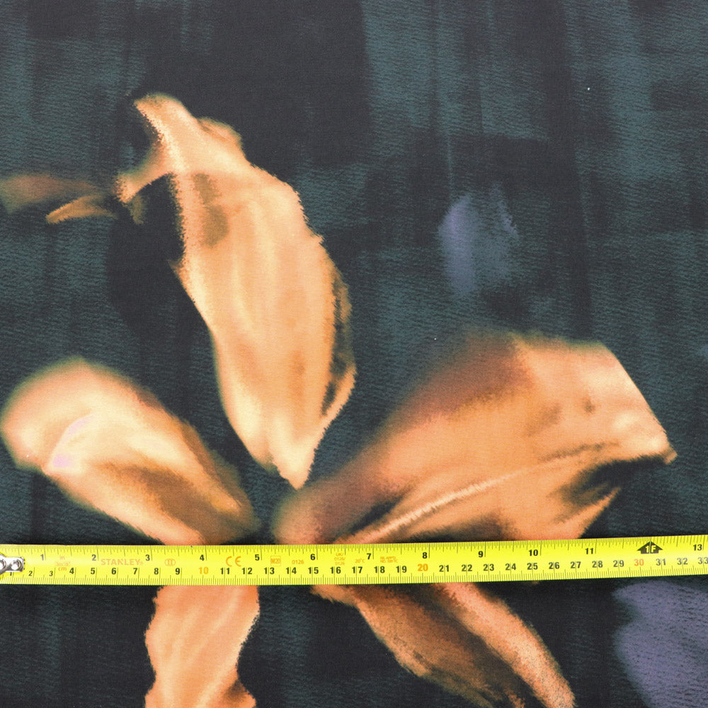 Dark Green & Orange Abstract Floral ITY Stretch Jersey Fabric
