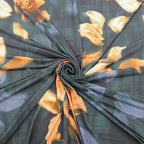 Dark Green & Orange Abstract Floral ITY Stretch Jersey Fabric
