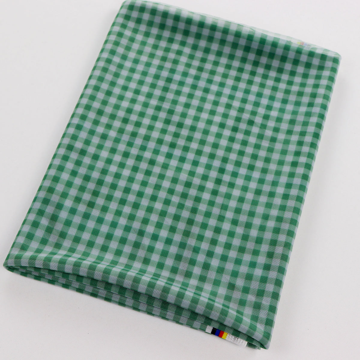 Green & White Gingham Check Power Mesh Stretch Fabric