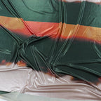 Green & Orange Abstract Stripe Foil High Stretch Jersey Fabric