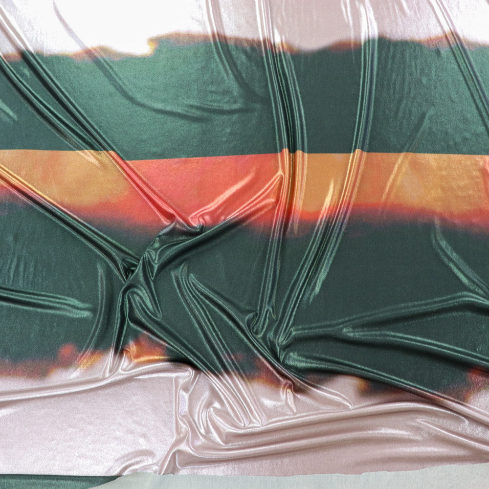 Green & Orange Abstract Stripe Foil High Stretch Jersey Fabric