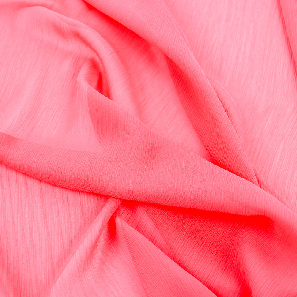 Coral Pink Crinkle Yoryu Chiffon Fabric