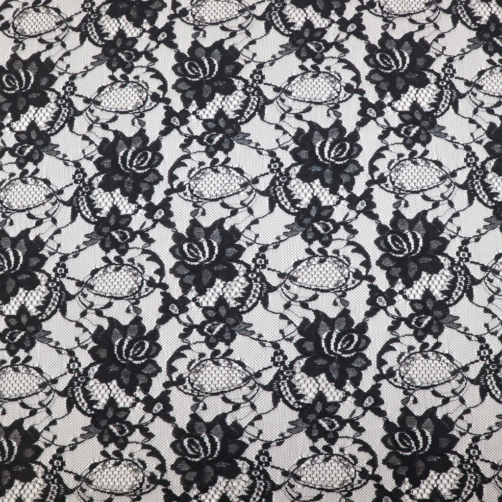 Black Floral Rose Lace Dress Fabric